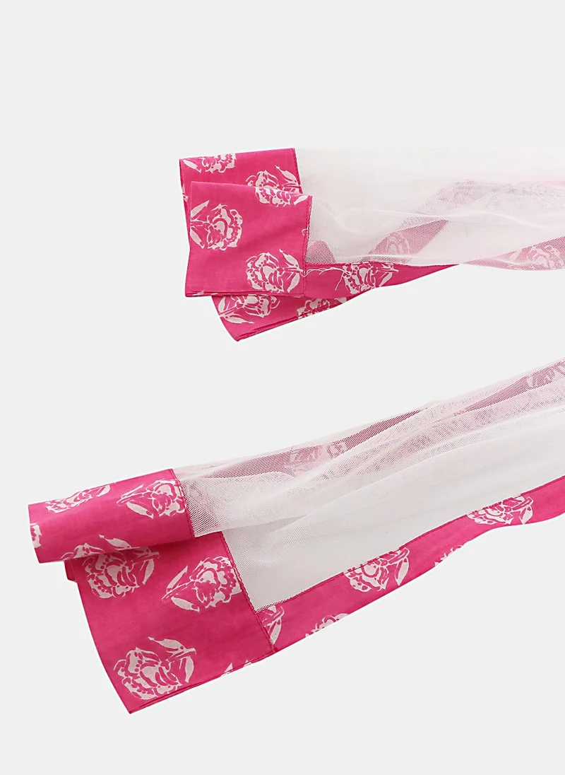 Nautinati Pink-White Girls' 100% Cotton All-over Print Kurti with Striped Dhoti Pants & Net Dupatta for Women | Best Price UAE